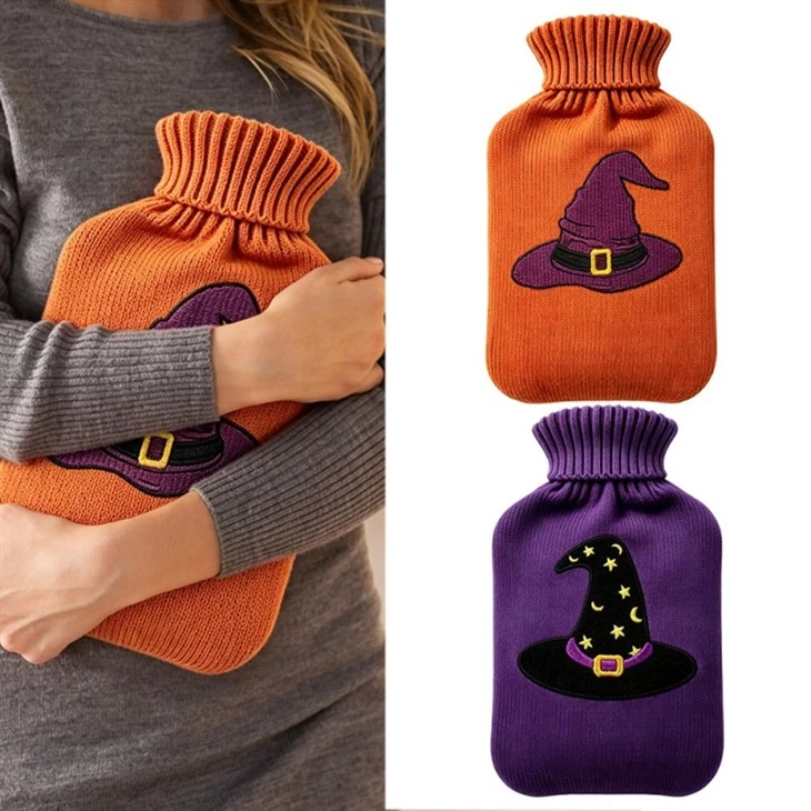 Borsa dell'acqua calda da 2 litri con copertura in maglia di Halloween