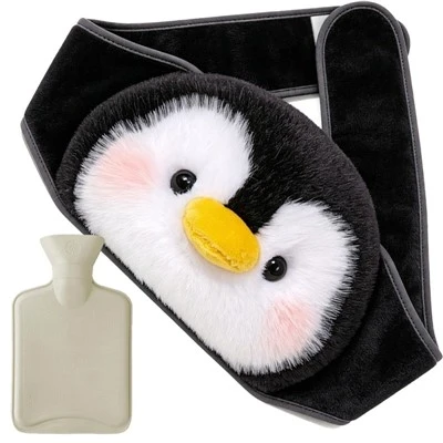 Copri pinguino in peluche con cintura lunga per borsa dell'acqua calda