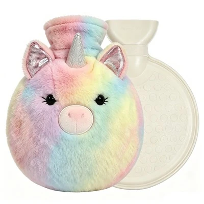 Certificato CE per borsa dell'acqua calda di forma rotonda con coperchio con unicorni ripieni